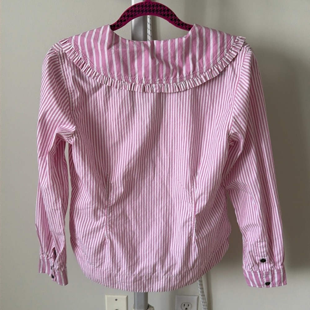 GANNI cotton white pink striped button down top blouse, size US 6 - Picture 10 of 11